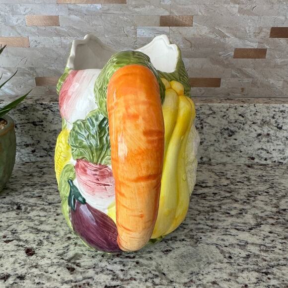 Pitcher, Vintage, Majolica, Ceramic Handpainted Garden Vegetables Decor, Italian - Picture 7 of 10